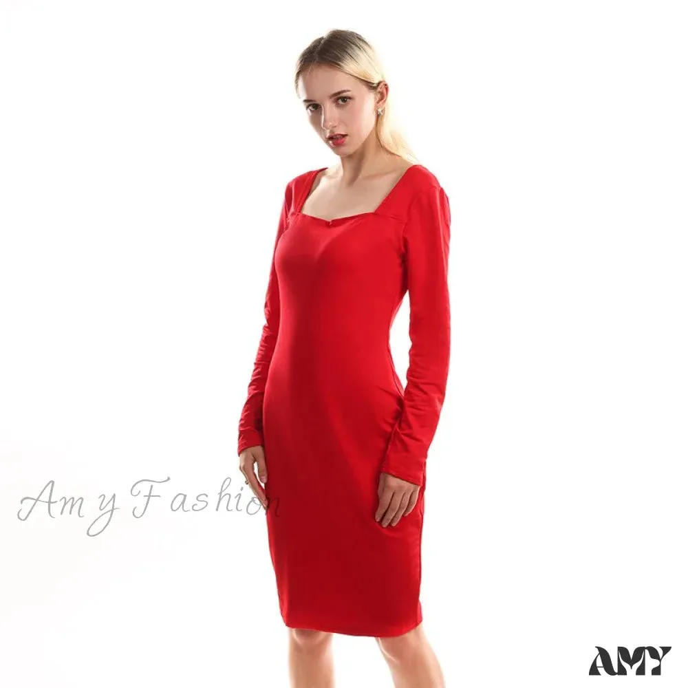 Amy Fashion - Casual Solid Color Long-sleeved Velvet Dress