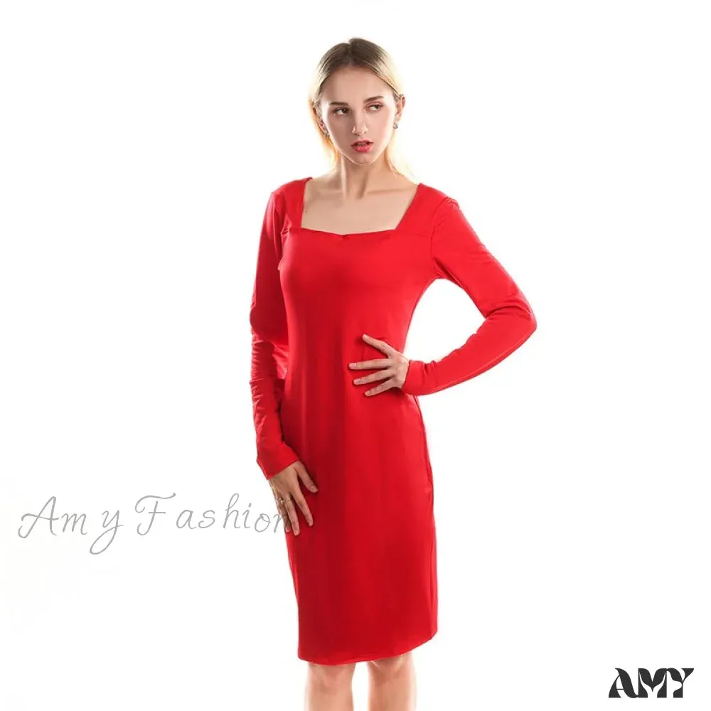 Amy Fashion - Casual Solid Color Long-sleeved Velvet Dress