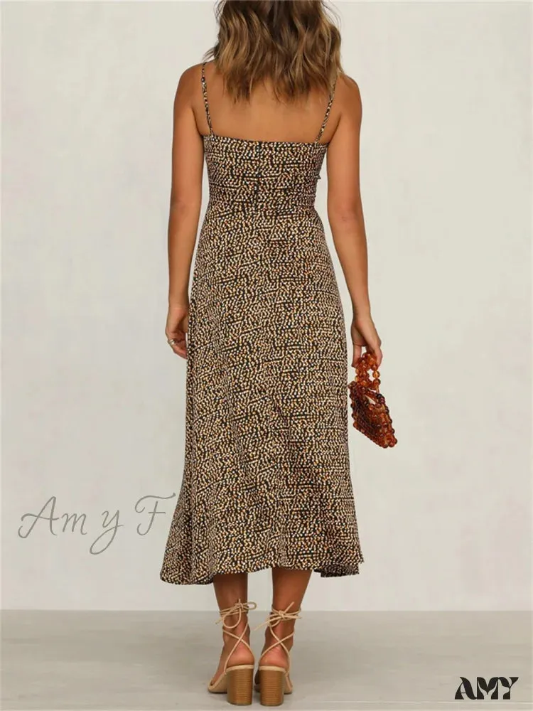 Amy Fashion - Dot Sling Knotted Sexy Hollow Dress