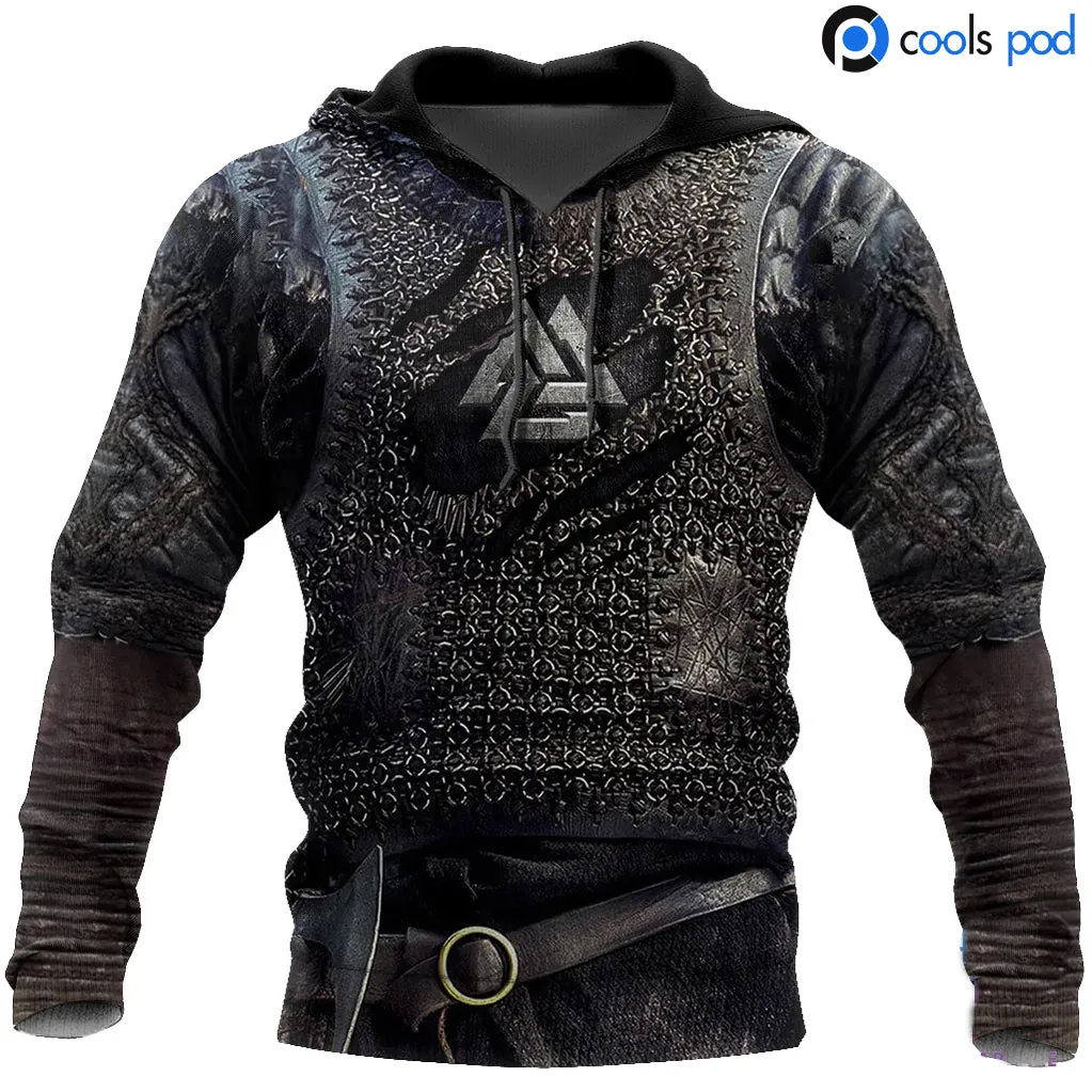 Black Vikings Armor Hoodie, 3D Full Printed Viking On Hoodies, Vikings Clothings