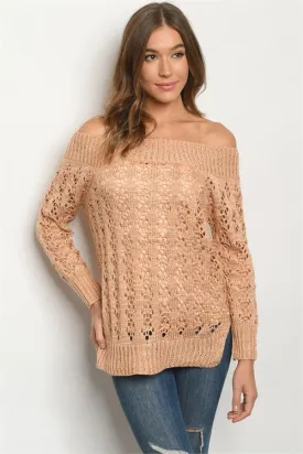 Blush Pink Cold Shoulder Knit Sweater