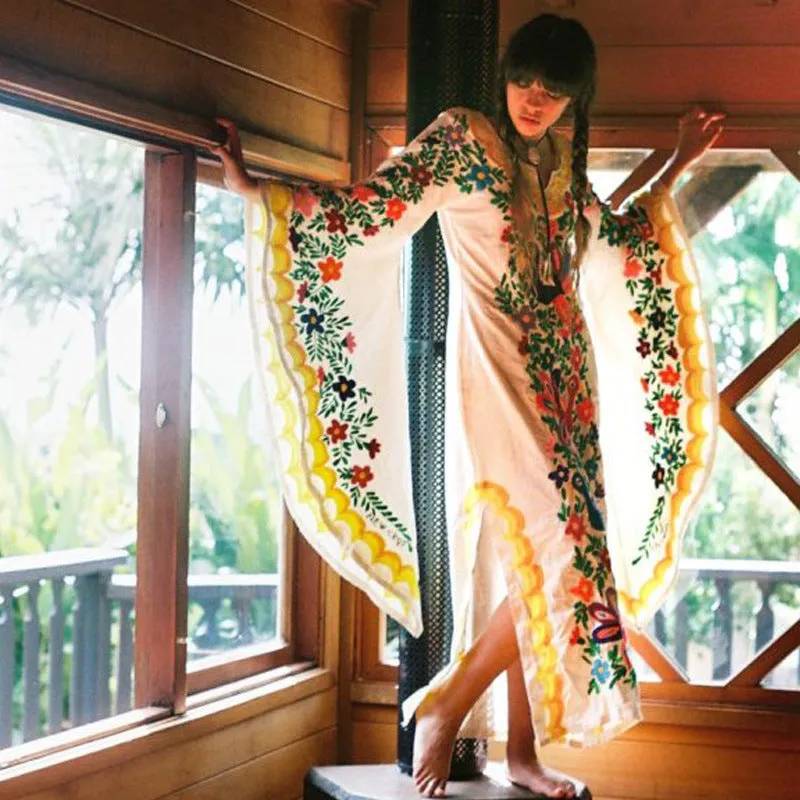 Bohemian Printed Bat Sleeve Maxi Dress