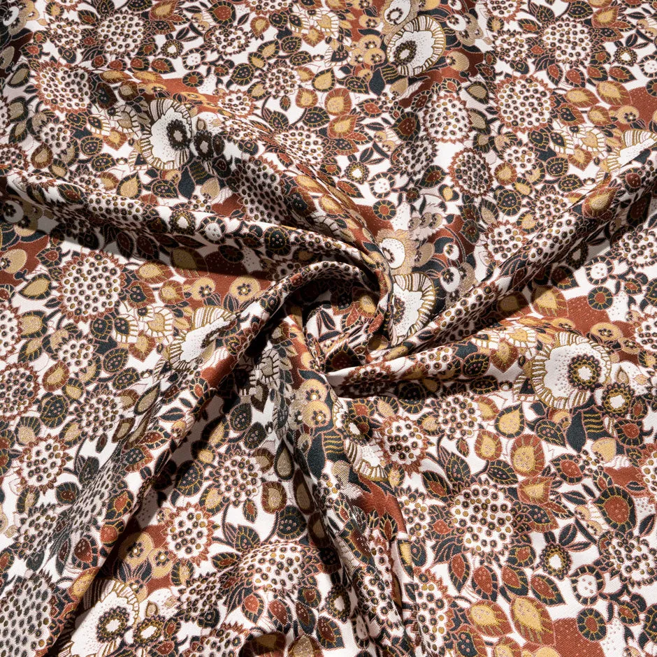 Brown Retro Floral Cotton Blend Brocade