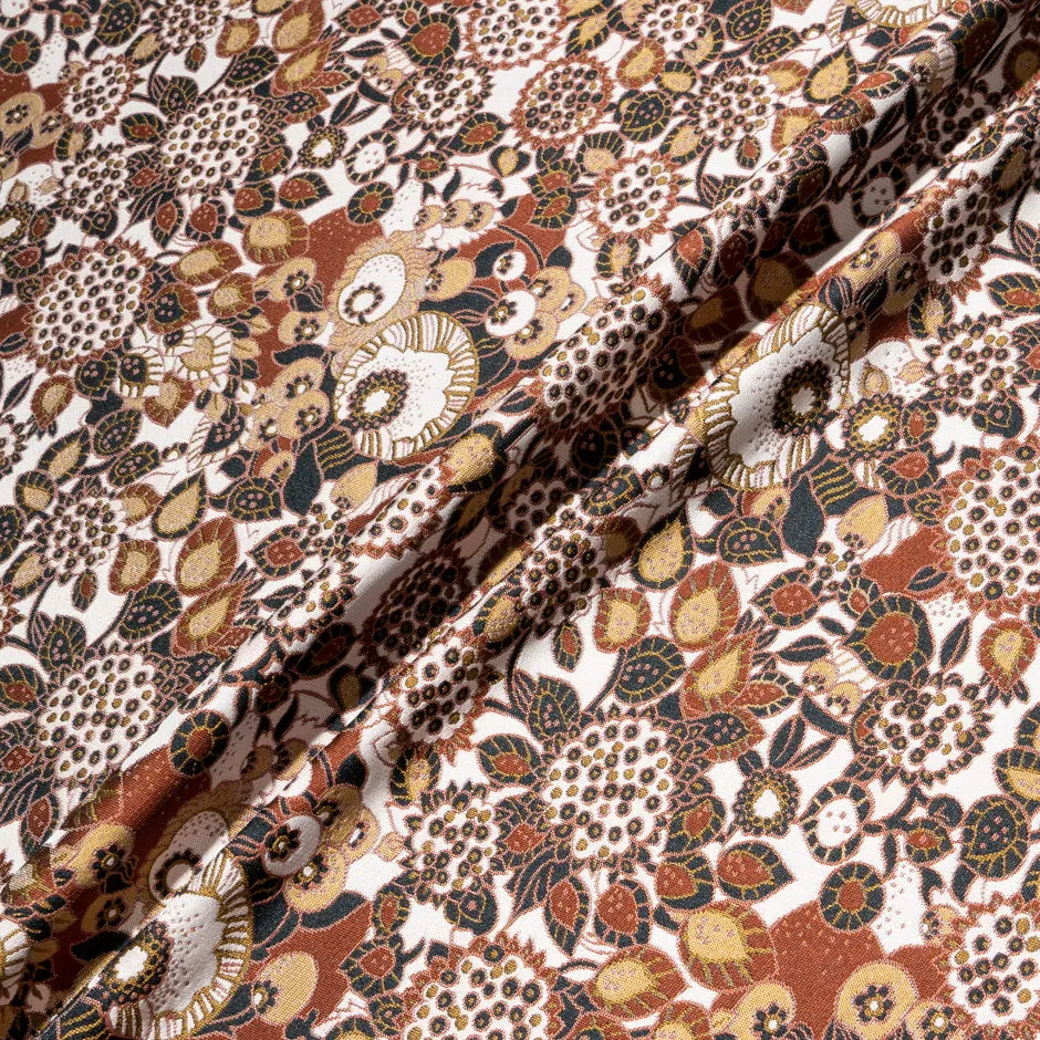 Brown Retro Floral Cotton Blend Brocade