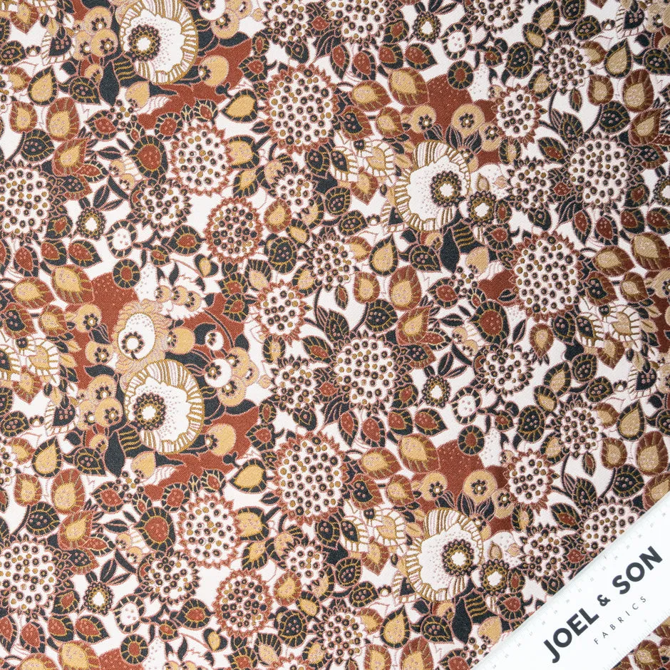 Brown Retro Floral Cotton Blend Brocade