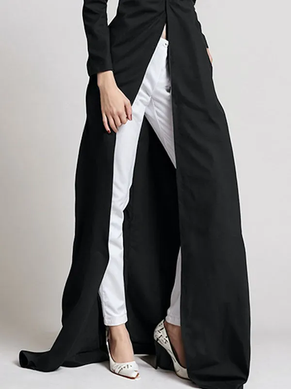 Buttoned Solid Color Long Sleeves Lapel Shirt Dress Maxi Dresses