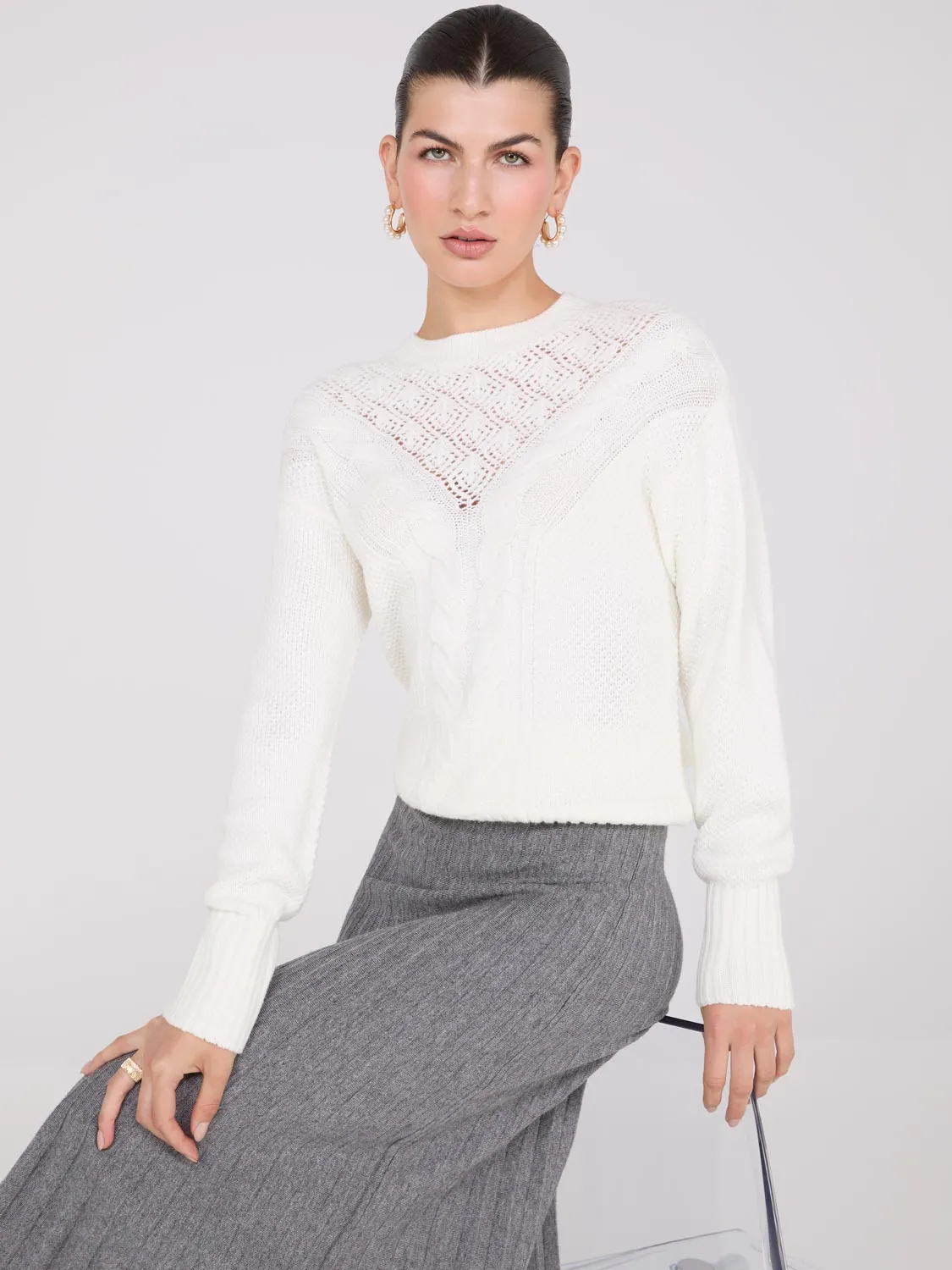 Cable Knit Pointelle Sweater