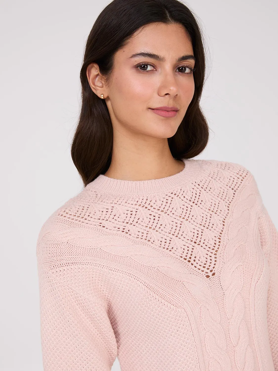 Cable Knit Pointelle Sweater