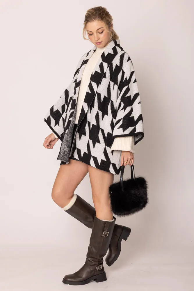 Cardigan Houndstooth Knit Black White for Women