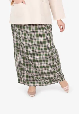 Cesaria Long Checkered Straight Cut Skirt - Ketupat Green