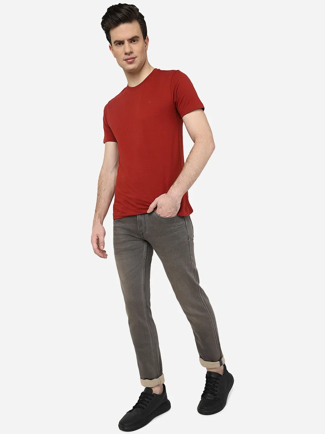 Charcoal Grey Solid Narrow Fit Jeans | Greenfibre