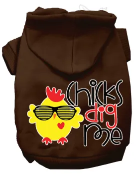 Chicks Dig Me Screen Print Dog Hoodie Brown L