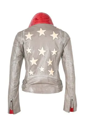 Christy Stars Leather Jacket - Light Grey