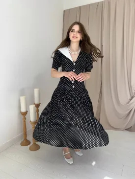 Collar Detailed Polka Dot Dress