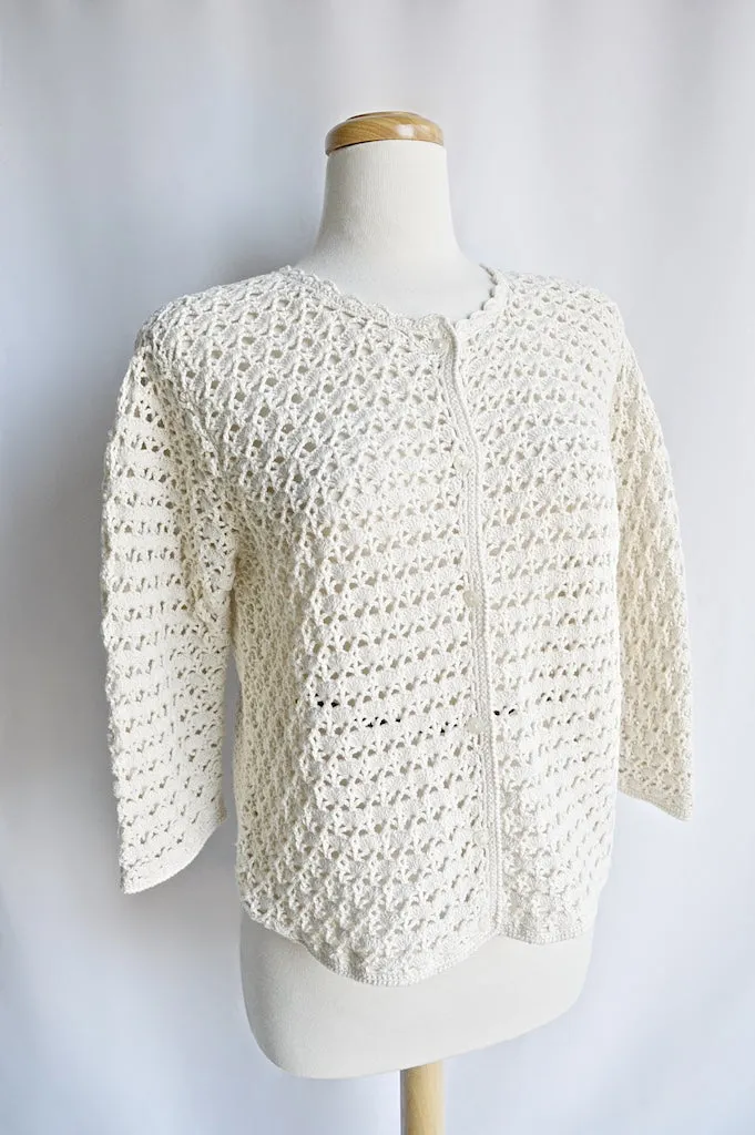 Cream Lace Knit Cotton Cardigan | Large