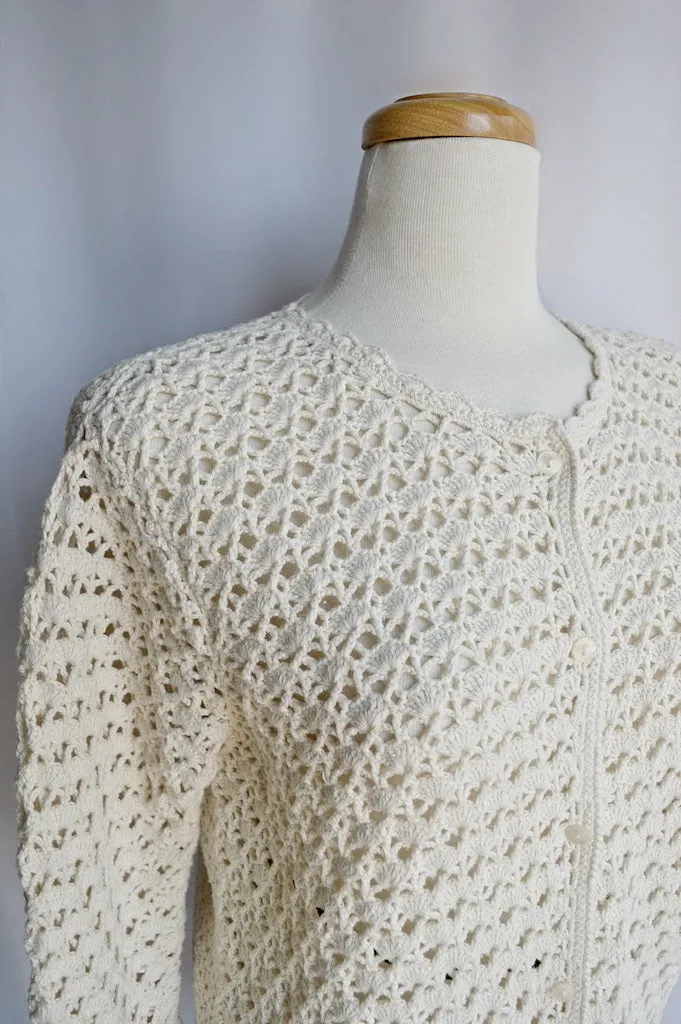 Cream Lace Knit Cotton Cardigan | Large