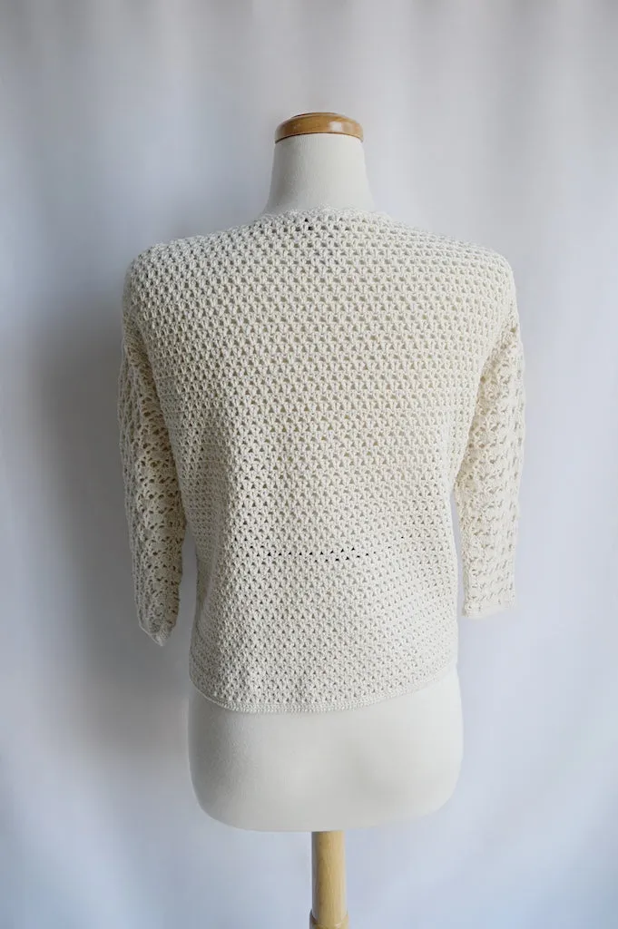 Cream Lace Knit Cotton Cardigan | Large