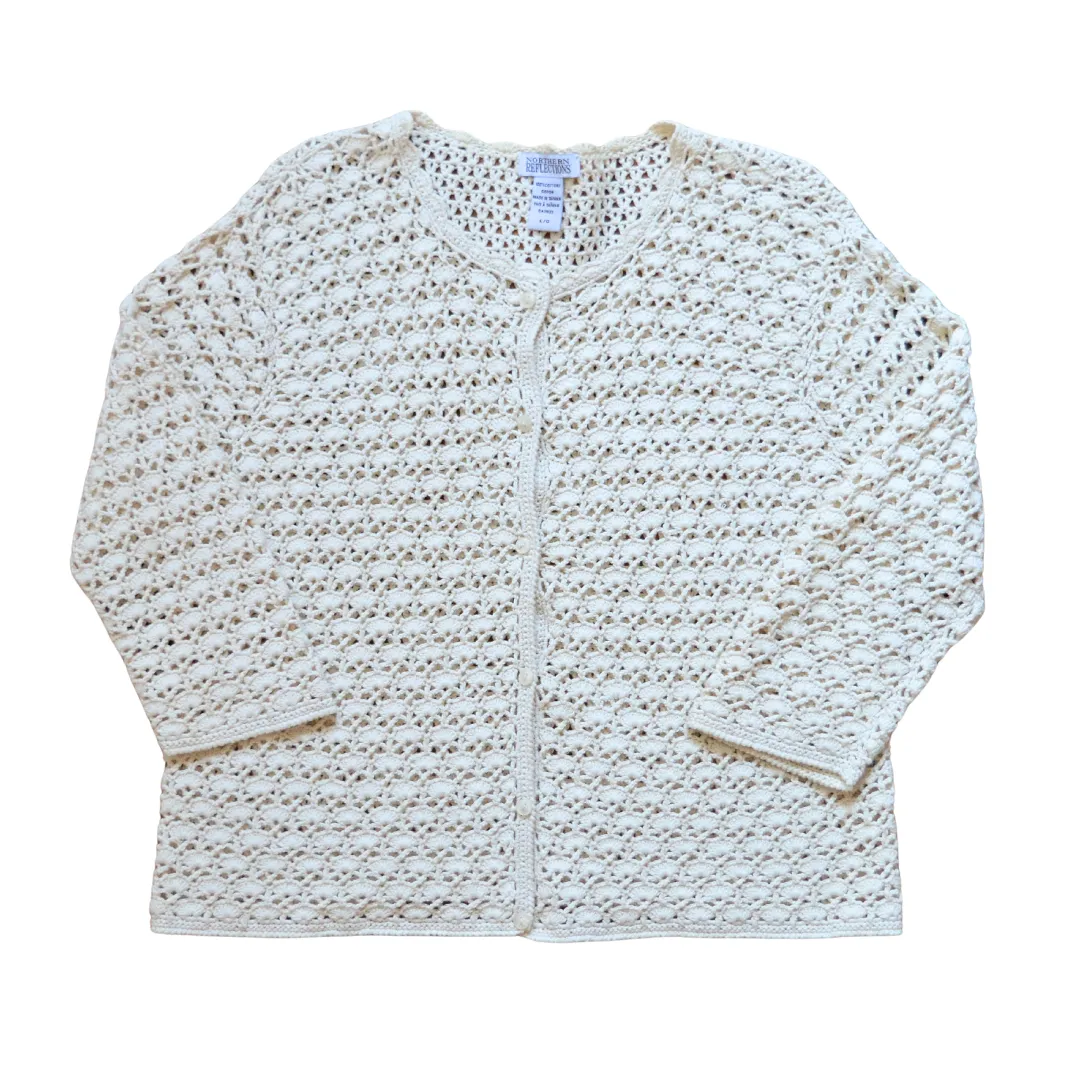 Cream Lace Knit Cotton Cardigan | Large