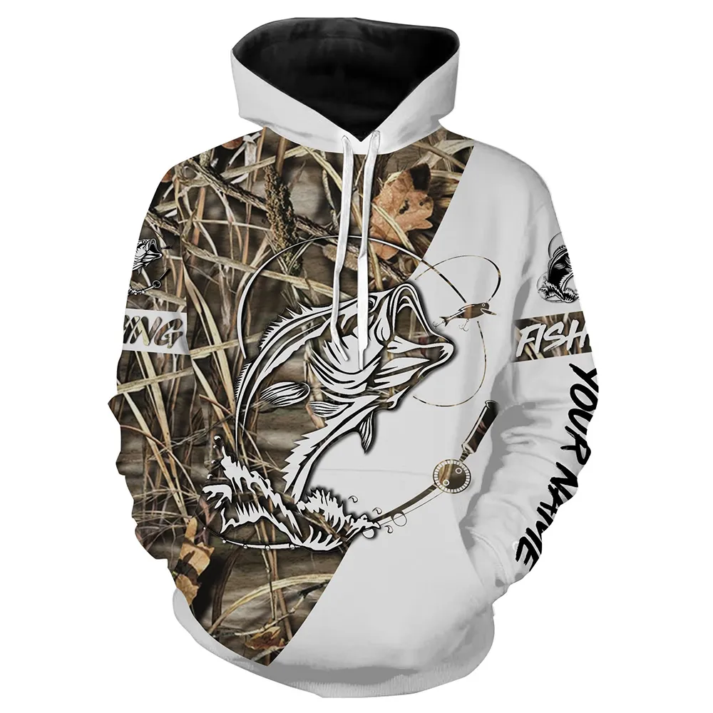 Custom Camo Bass Fishing Shirts All Over Printed Hoodie, Zip Up Hoodie, Gift for Fishing Lover