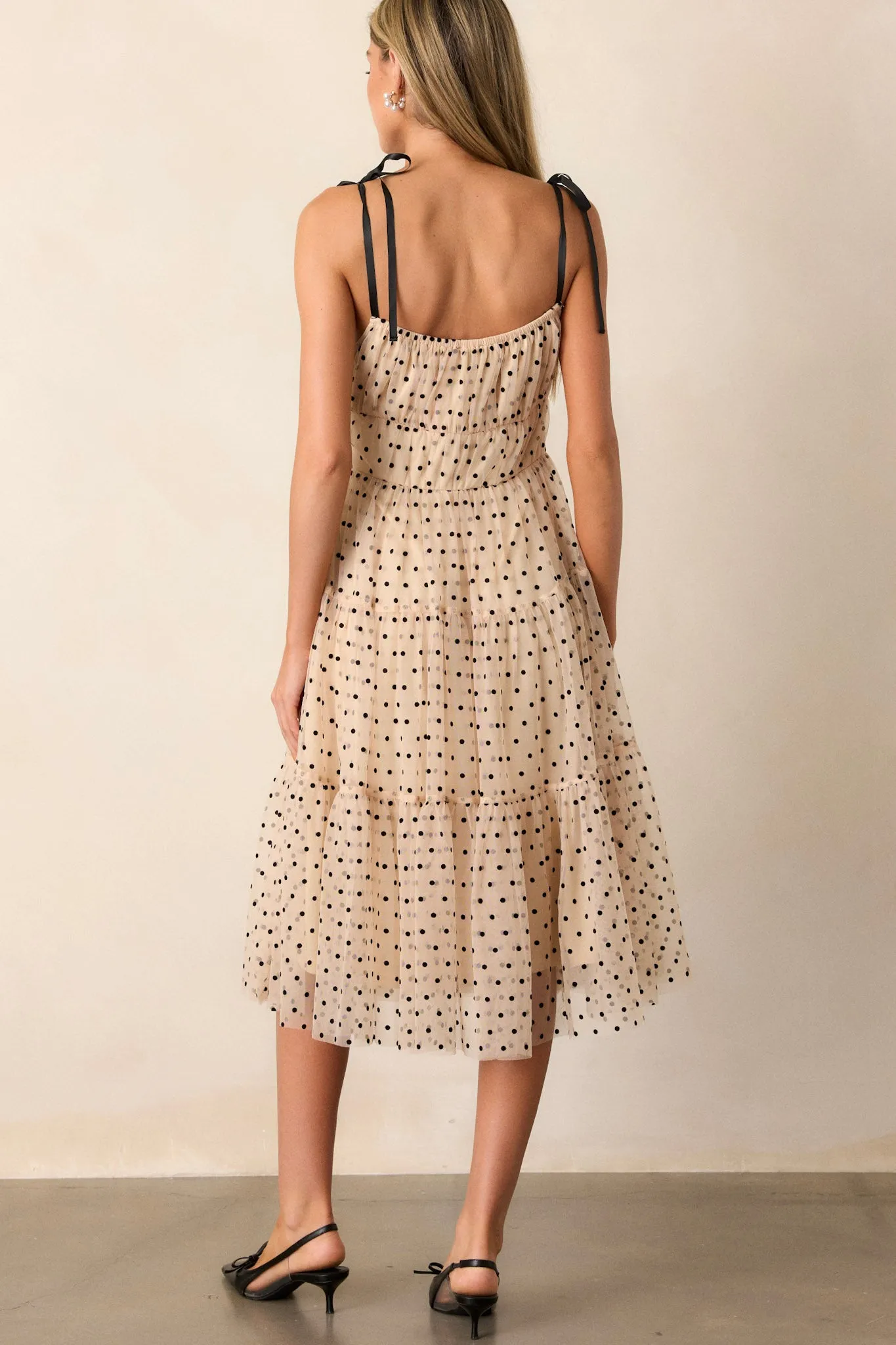 Dotted Affair Beige Tulle Polka Dot Midi Dress