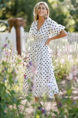 Dotted Delight White & Black Polka Dot Midi Dress