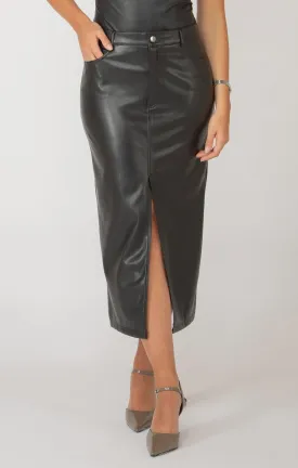 Faux Leather Midi Skirt