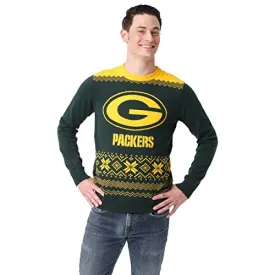 FOCO Men's NFL Big Logo Two Tone Knit Sweater, Medium, Green Bay Packers