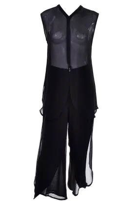 Giorgio Armani Black Sheer Crepe Evening Pants Tunic Ensemble