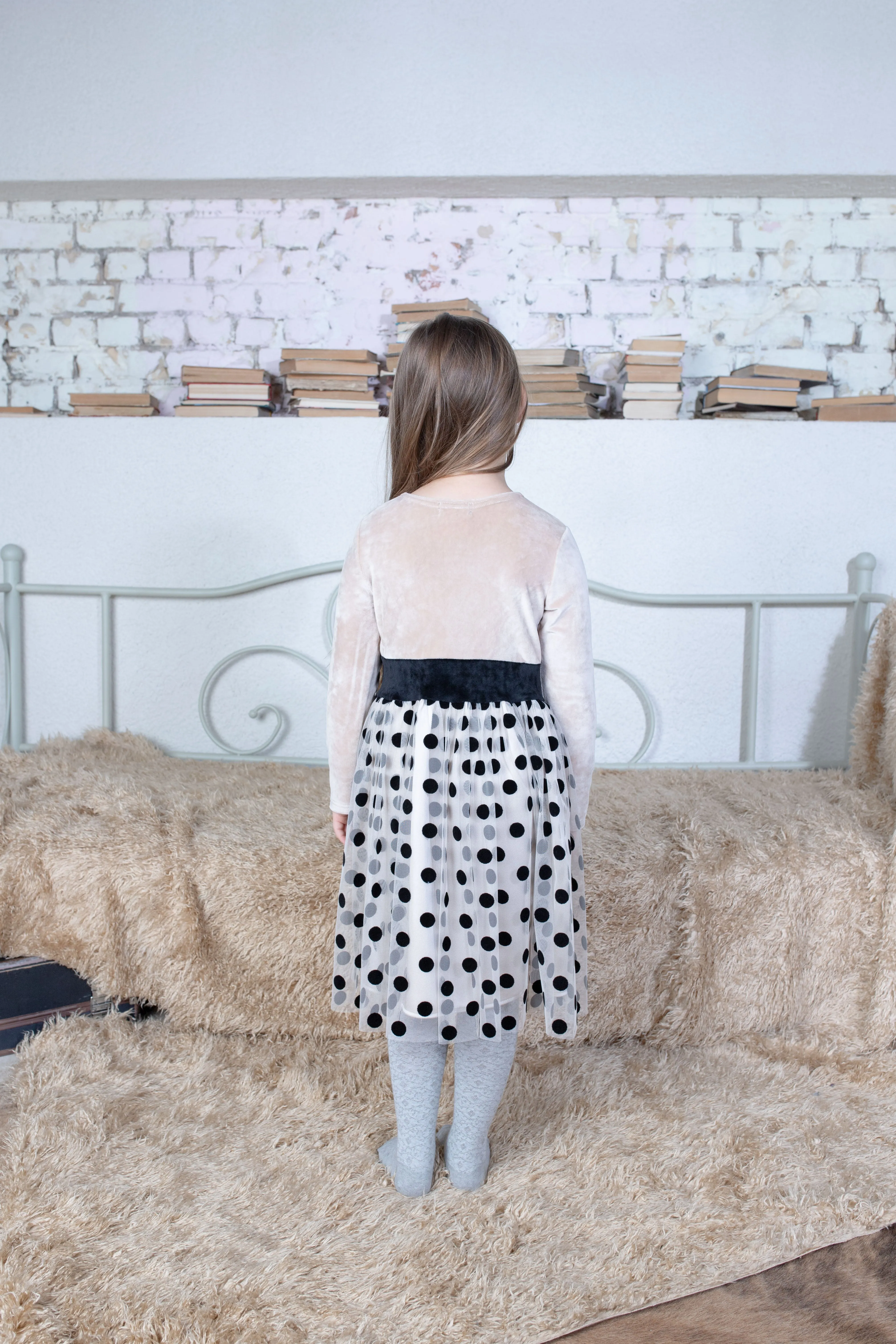 Girls Velvet/Tulle Polka Dot Dress