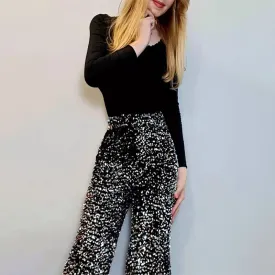 Glamorous Allure Sparkling Sequin Wide-Legged Long Flare Pants