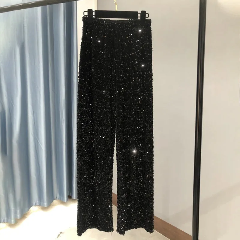 Glamorous Allure Sparkling Sequin Wide-Legged Long Flare Pants