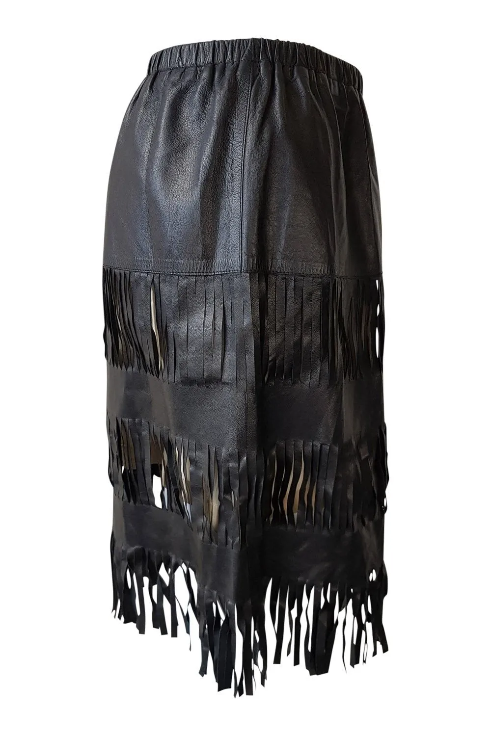 GUCCI Black Shredded Leather Tassel Hem Mini Skirt (IT 40)