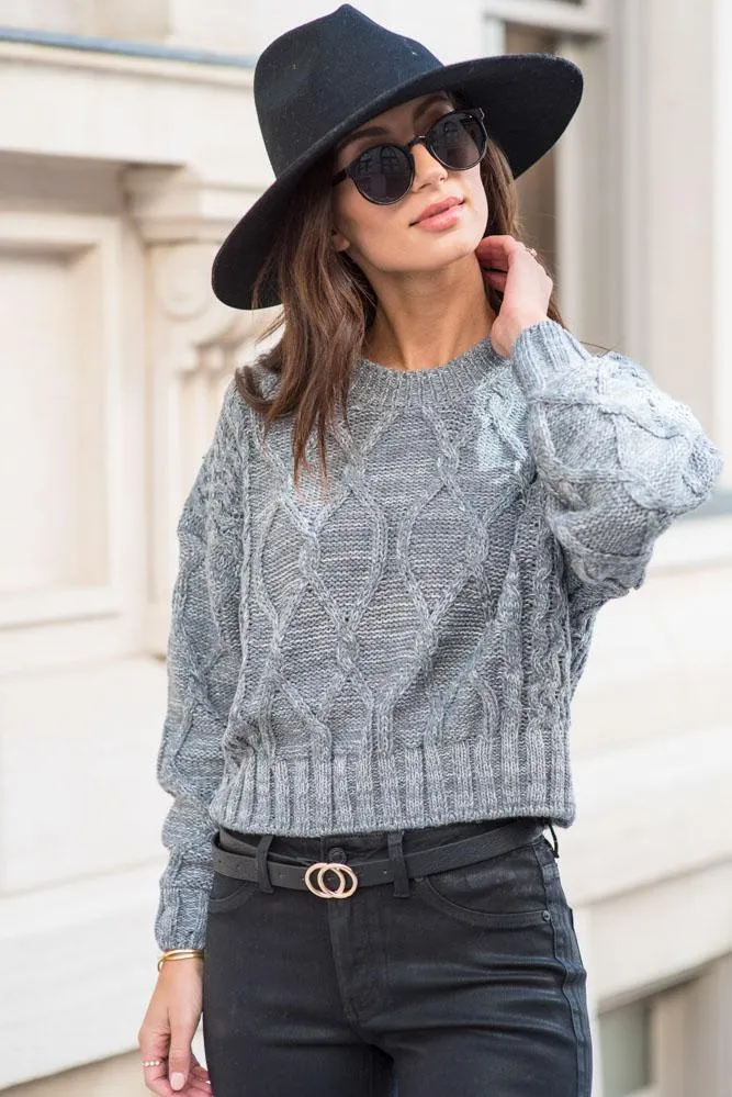 Hannah Cable Knit Sweater in Grey - FINAL SALE