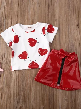 Hearts A Plenty Top And Vegan Leather Skirt Set