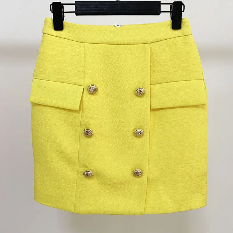 Hight Waisted Yellow Formal Skirt Gold-tone Mini Skirt for Ladies