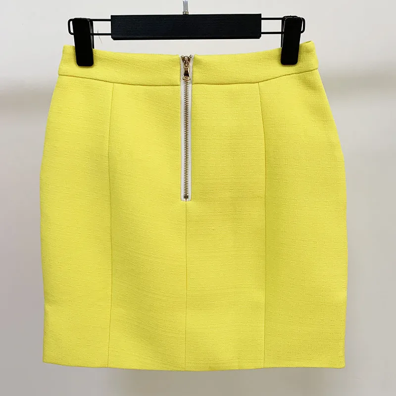 Hight Waisted Yellow Formal Skirt Gold-tone Mini Skirt for Ladies