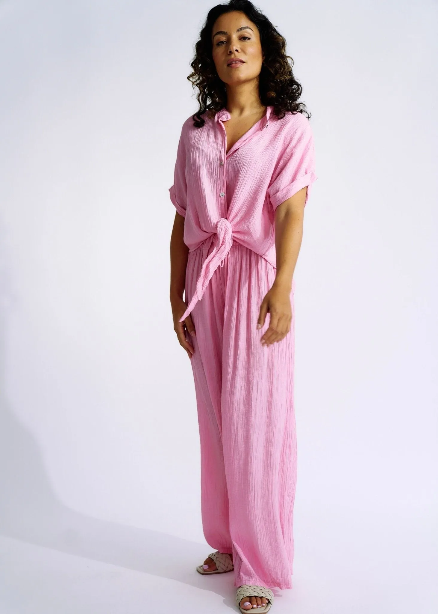 Italian Pleated loungewear Set In Soft Pink