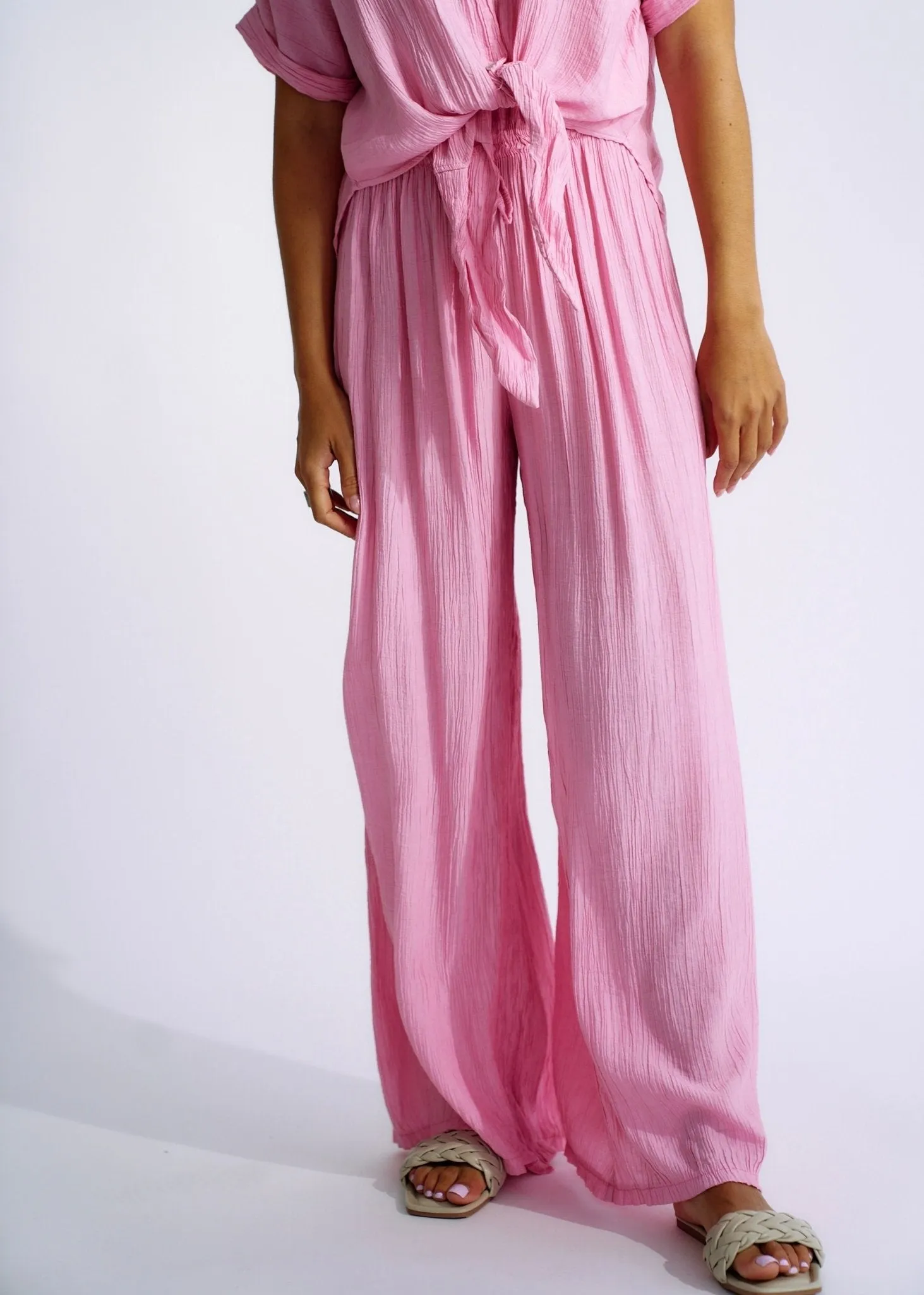 Italian Pleated loungewear Set In Soft Pink