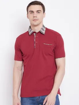 JUMP USA Men Red Solid Polo T-shirts