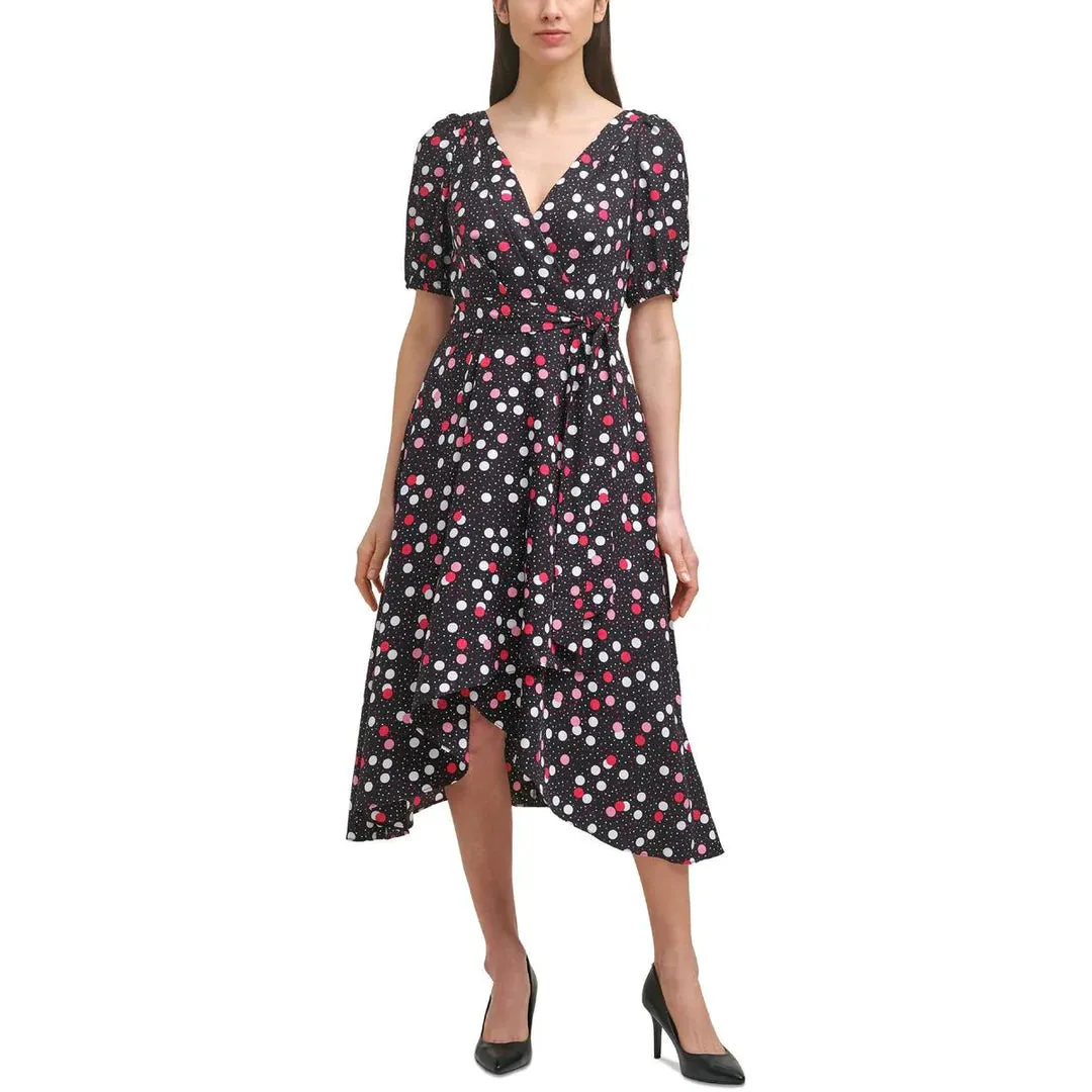 KARL LAGERFELD Women's Polka dot Calf Wrap Dress