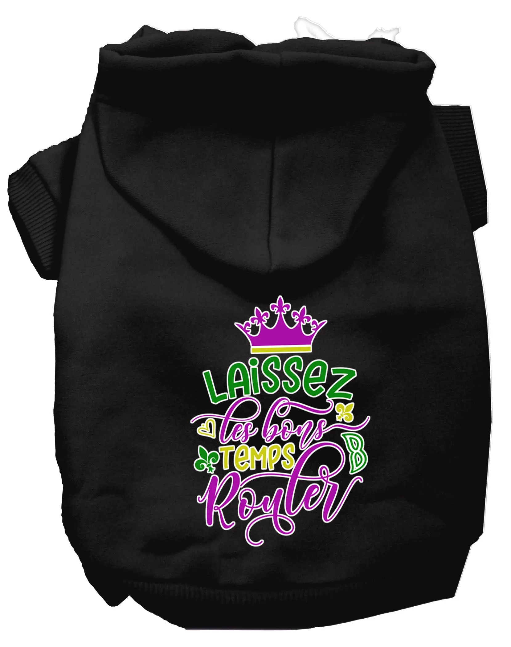 Laissez Les Bons Temps Rouler Screen Print Mardi Gras Dog Hoodie Black Xxl