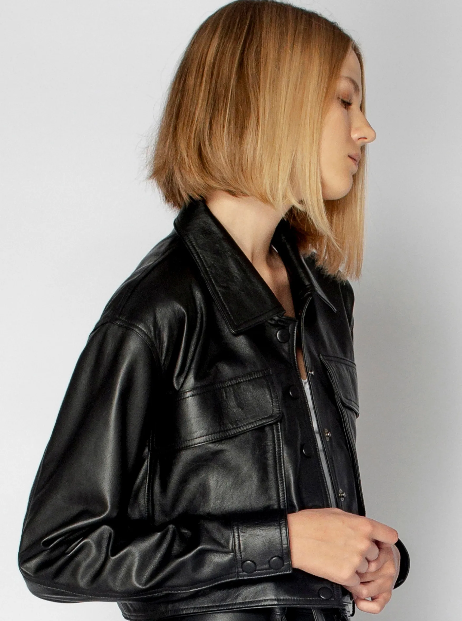 LUNA CROPPED LEATHER JACKET - BLACK