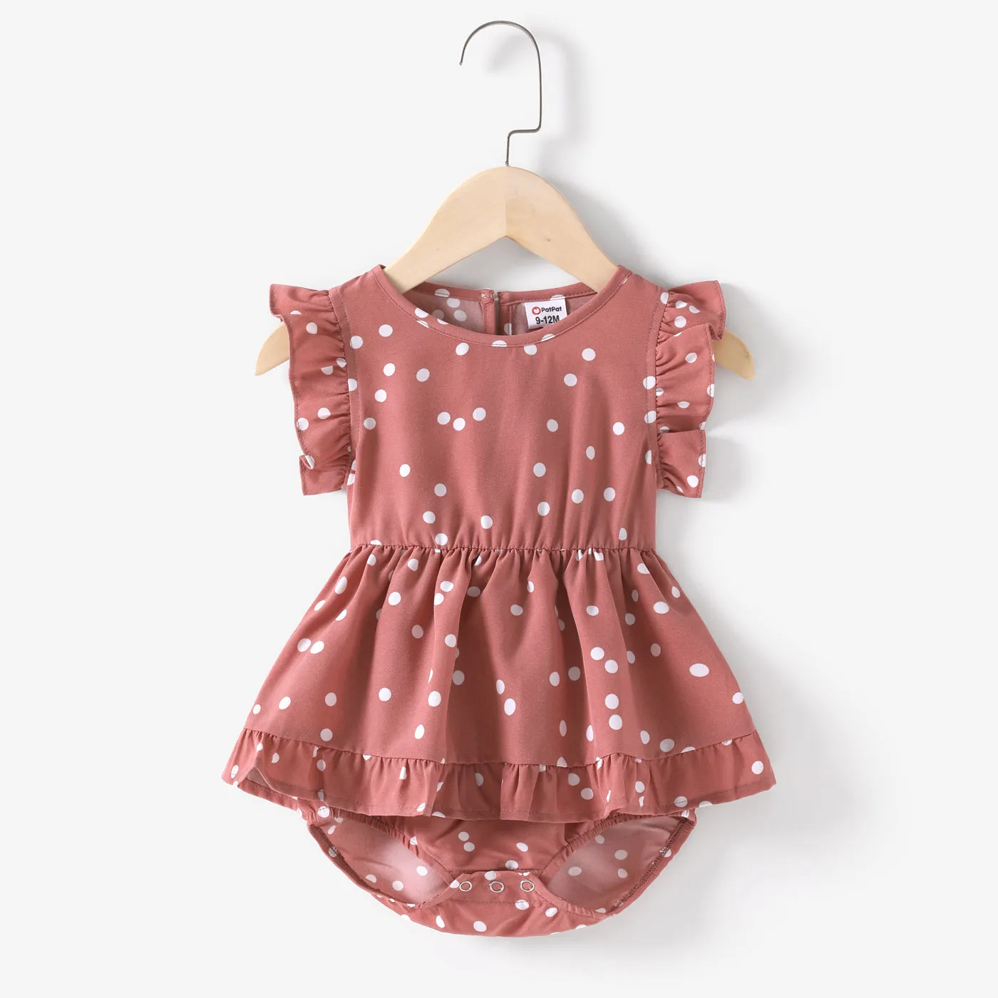 Matching Family Outfits Mommy and Me Pink Cross Wrap V Neck Ruffle Polka Dots Dress for Mom and Me