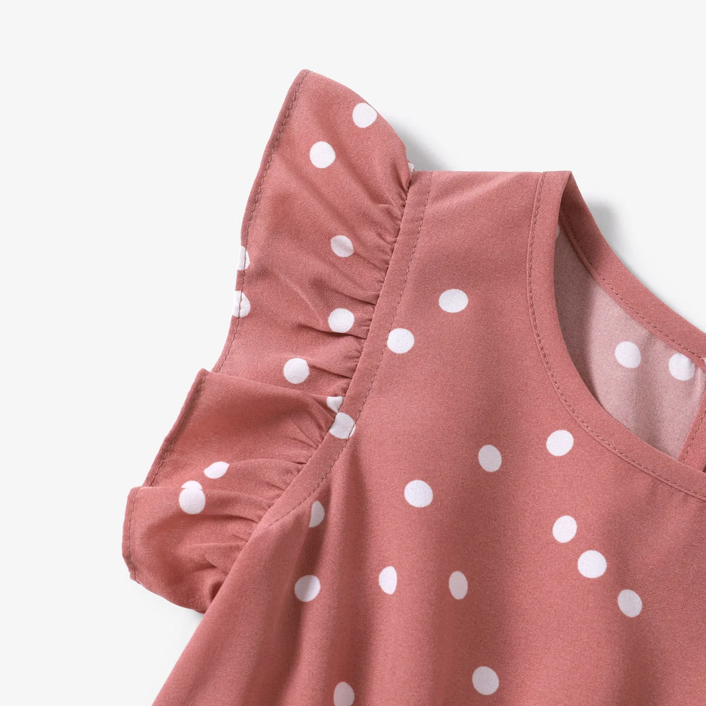 Matching Family Outfits Mommy and Me Pink Cross Wrap V Neck Ruffle Polka Dots Dress for Mom and Me