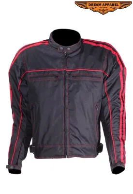 Men's Black Lightweight Textile Jacket W/ Red Stripes