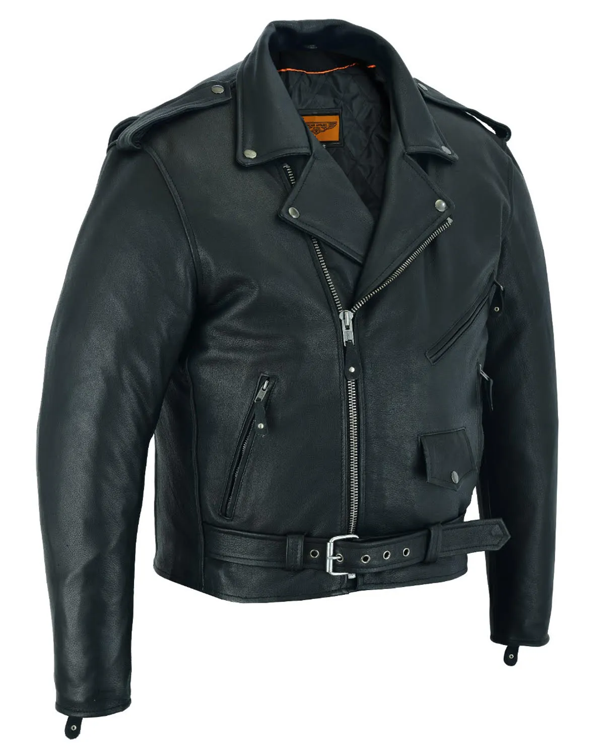 Men's Classic Motorcycle Jacket with Quilted Lining Premium Cowhide Leather