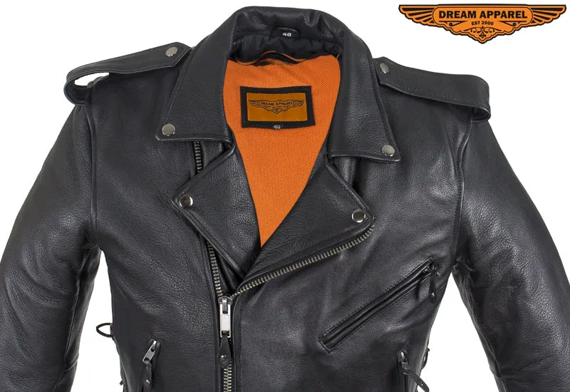 Mens Classic Police Style Motorcycle Jacket With Side Laces