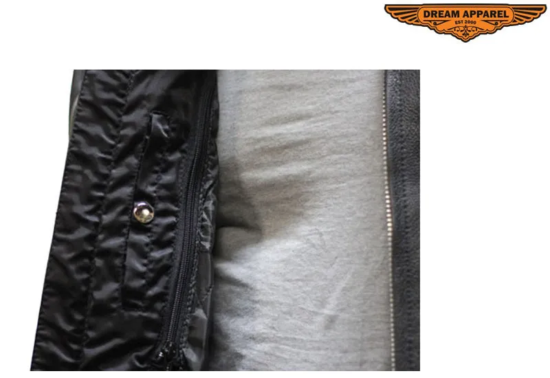 Mens Leather Jacket With Racer Collar