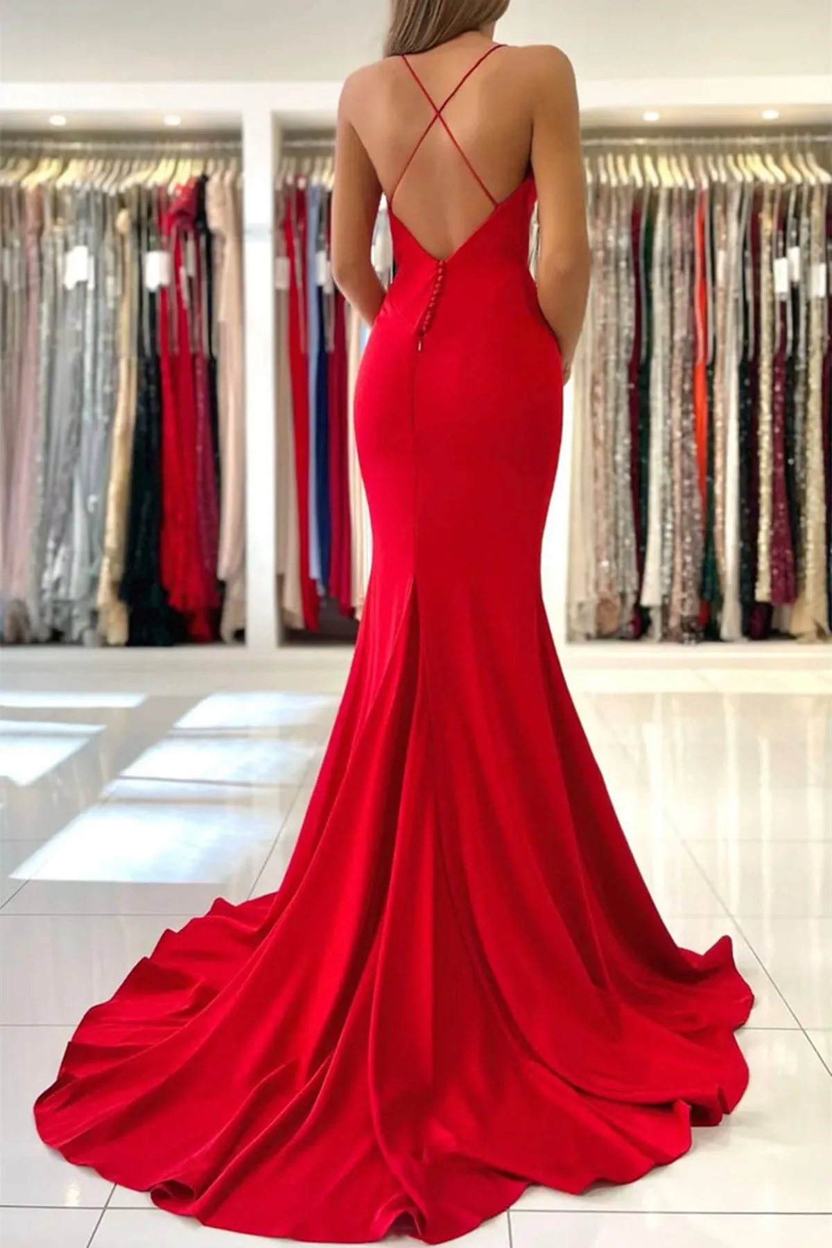 Mermaid V Neck Backless Red Long Prom Dress, Mermaid Red Formal Dress, Long Backless Red Evening Dress A1626