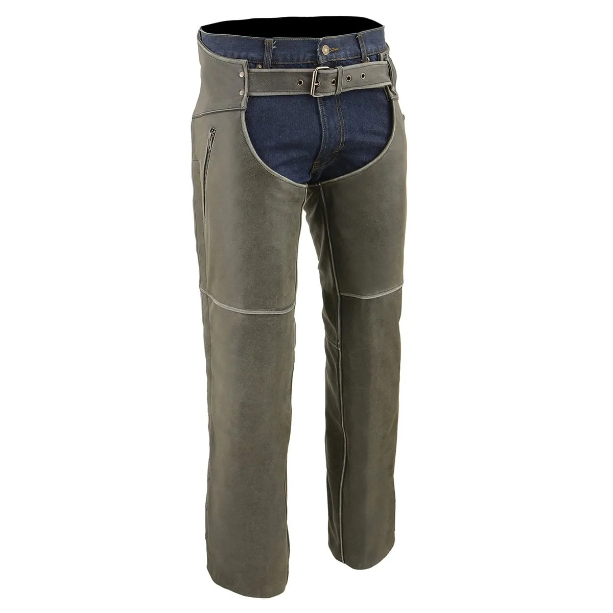 Milwaukee Leather Chaps for Men's Vintage Grey Slate Leather - Deep